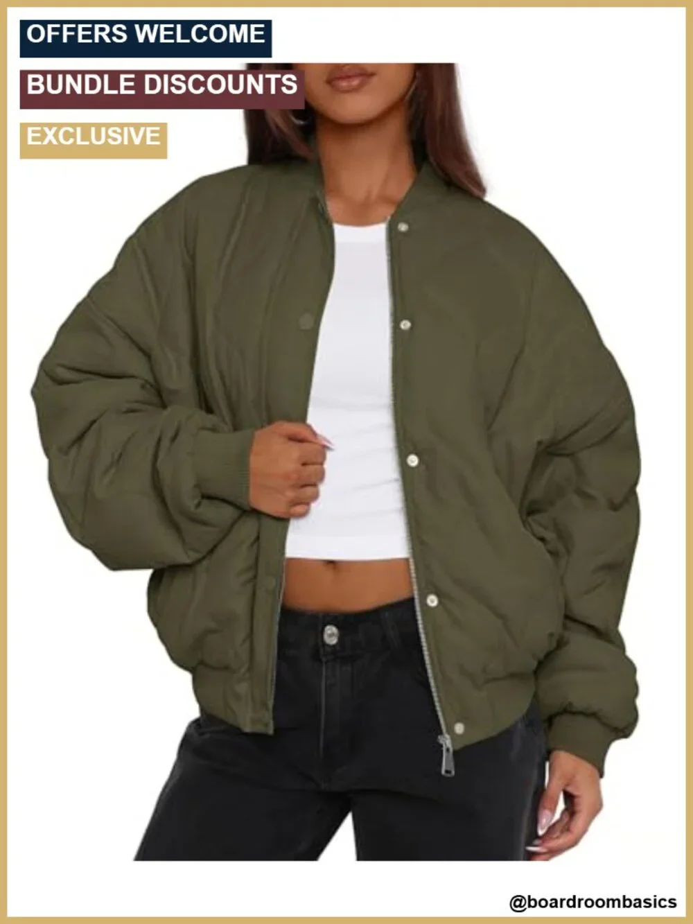 Women's Quilted Bomber Jacket Cropped Zip Up Winter Puffer Coat